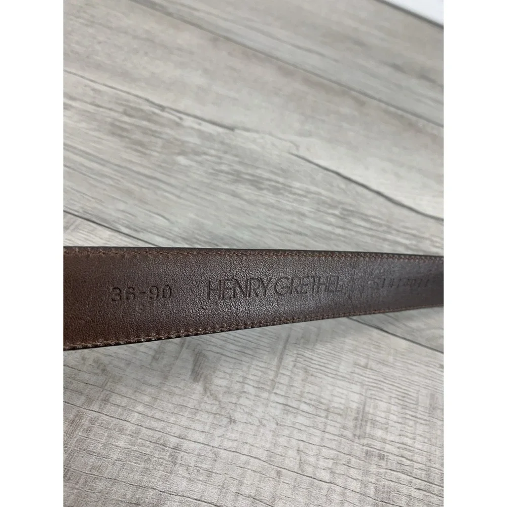 Henry Grethel belt men's 36 marble Brown full grain glove leather brass buckle